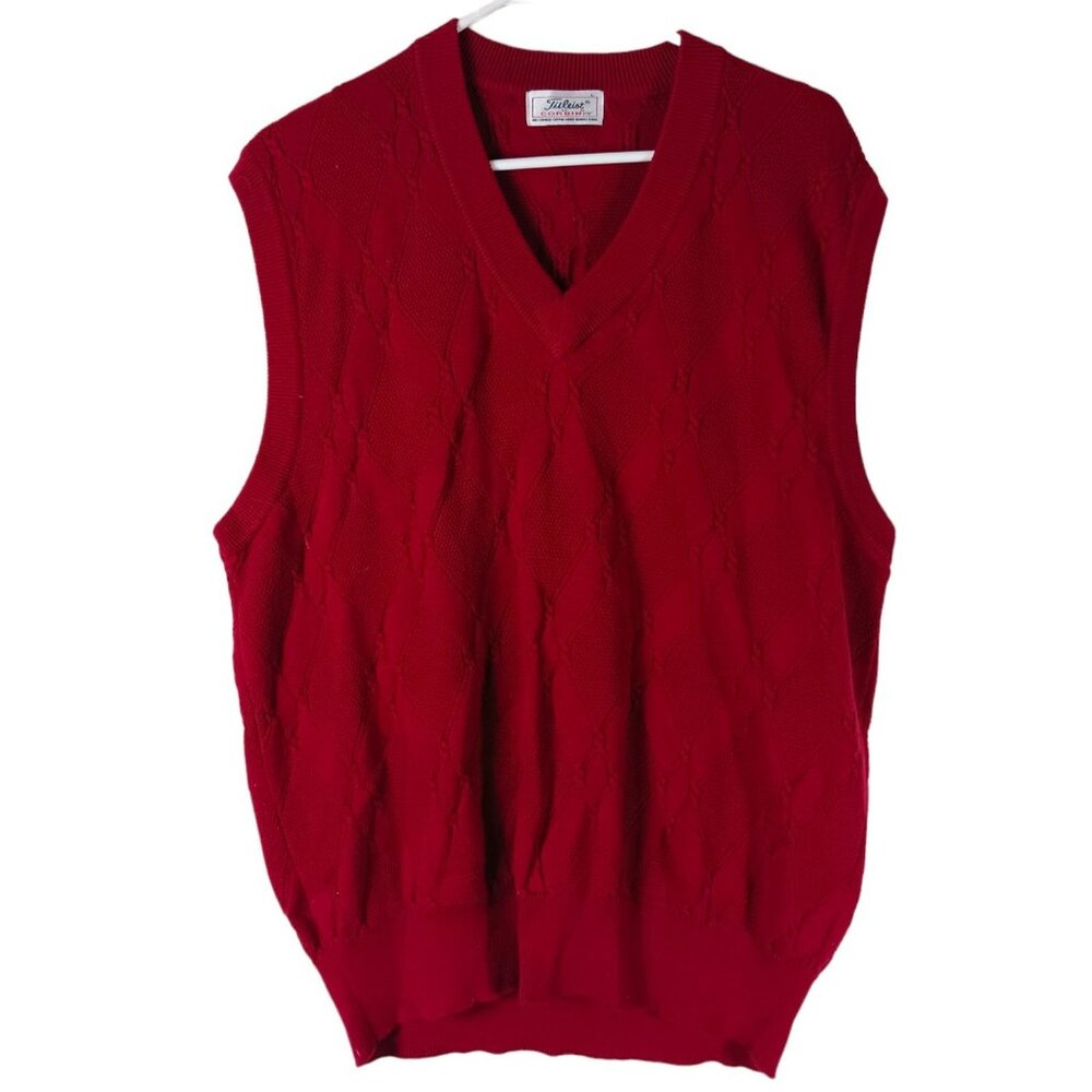 Vintage Titleist Diamond Sweater Vest Mens L Red Preppy Golfcore Academia